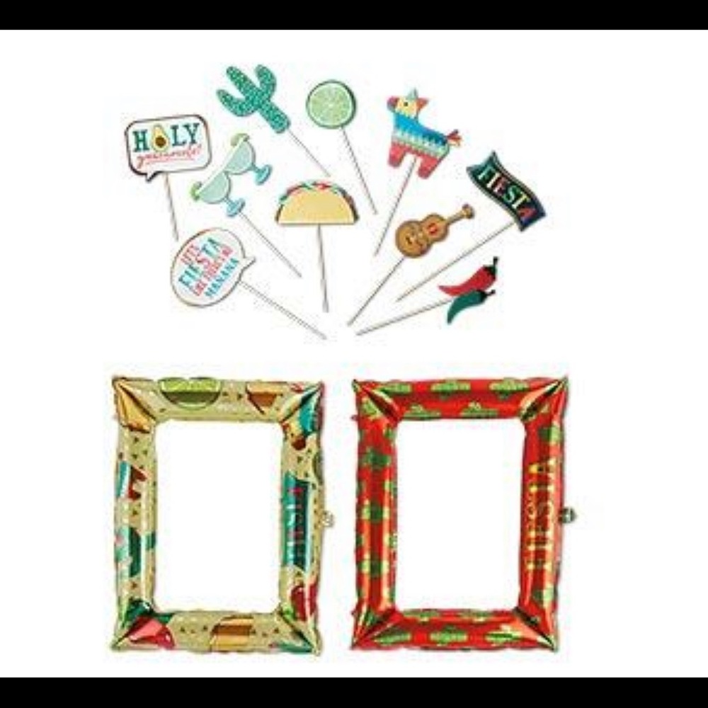 10 die-cut photo props and 2 foil selfie balloon frames for Cinco De Mayo